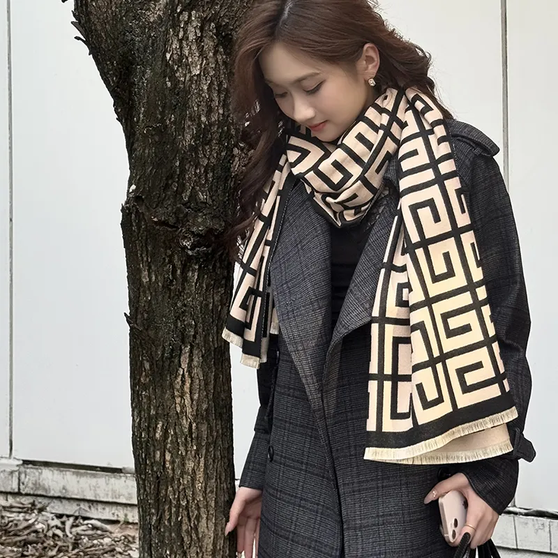 DULOREN Polyester Viscose Scarves Women's Black & Coffee-2