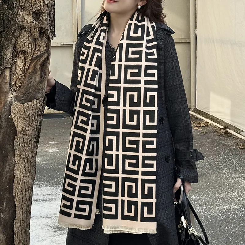 DULOREN Polyester Viscose Scarves Women's Black & Coffee-3