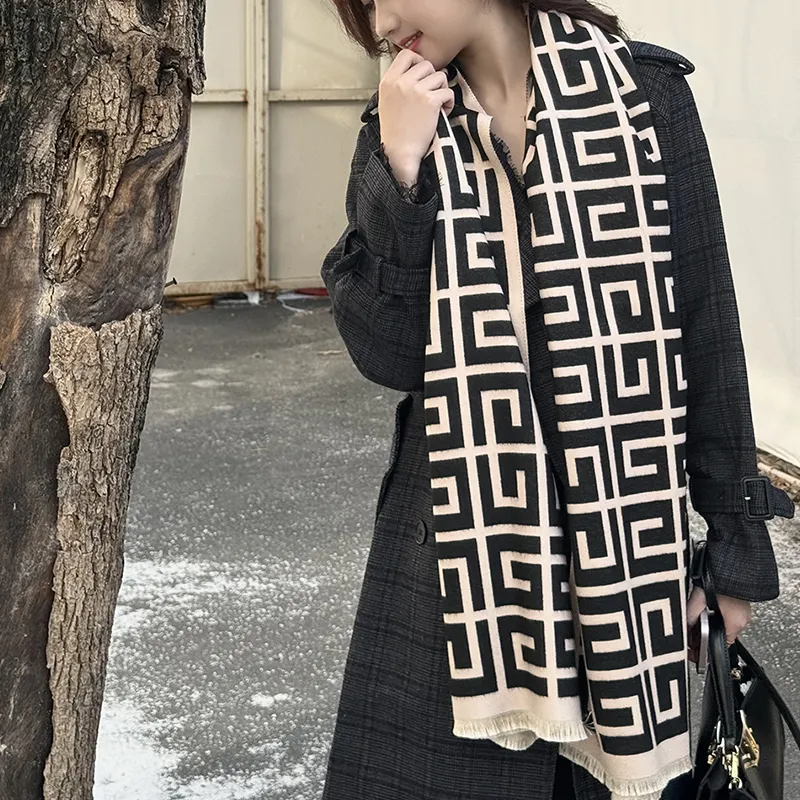 DULOREN Polyester Viscose Scarves Women's Black & Coffee-4