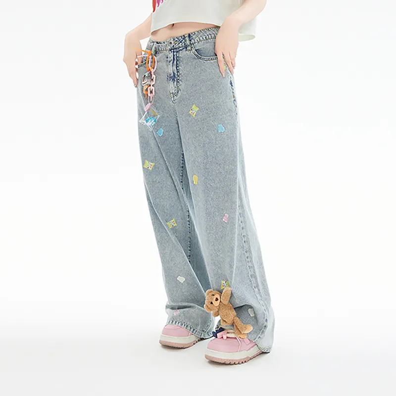 LALABOBO Jeans Women's Medium Blue White-2