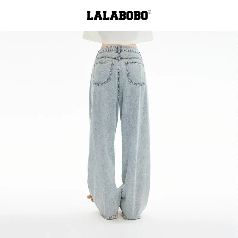 LALABOBO Jeans Women's Medium Blue White-6