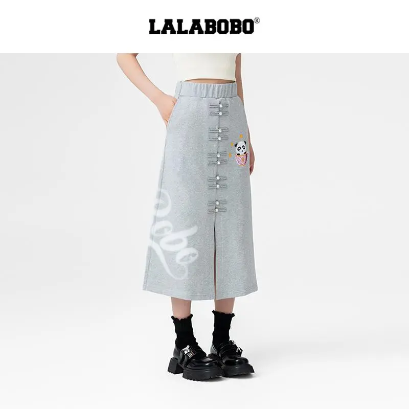 LALABOBO Casual Long Skirt Women's Gray-3