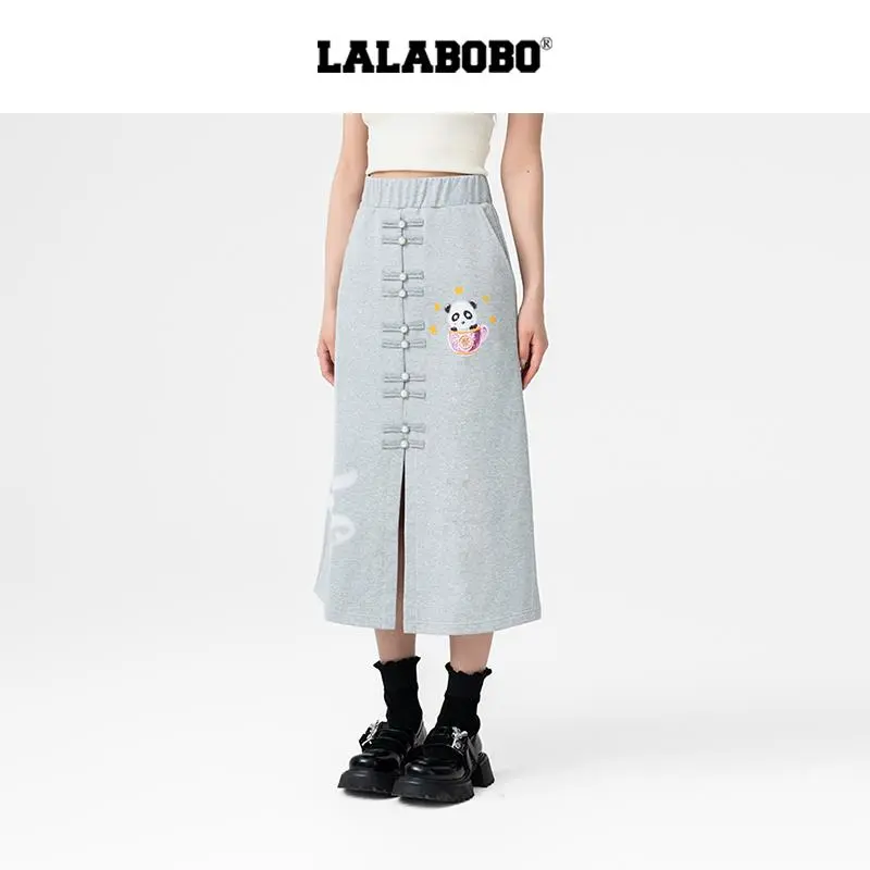 LALABOBO Casual Long Skirt Women's Gray-4