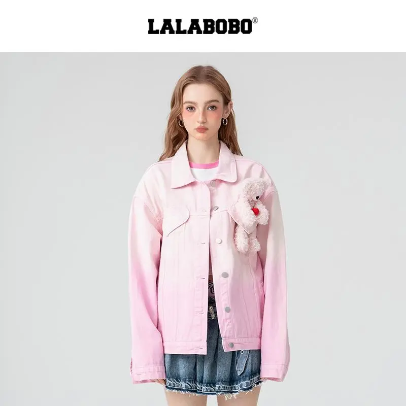 LALABOBO Denim Jacket Women's Pink-1