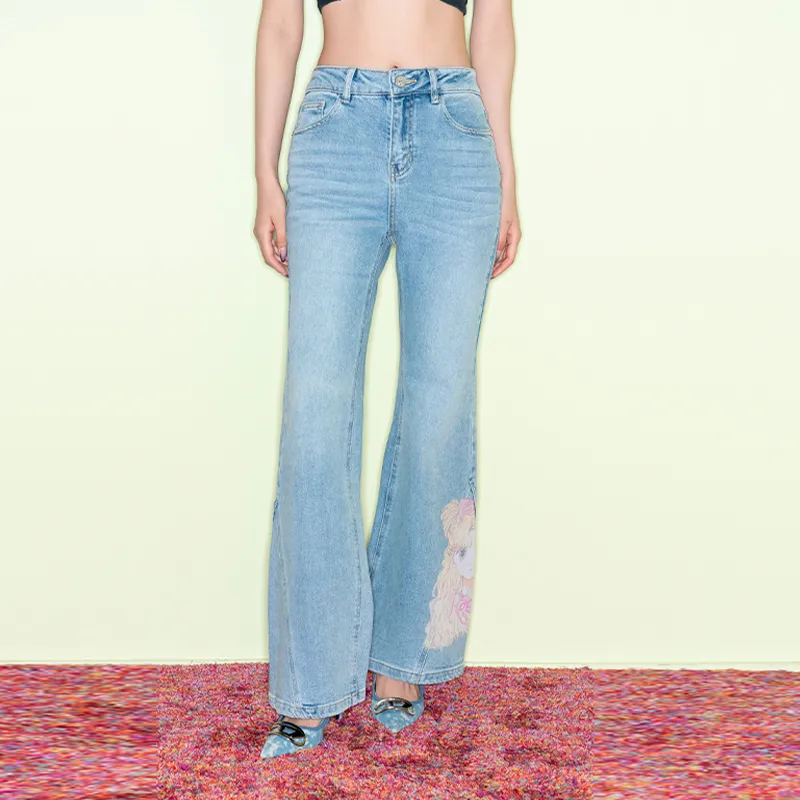 LALABOBO Jeans Women's Medium Blue White-3