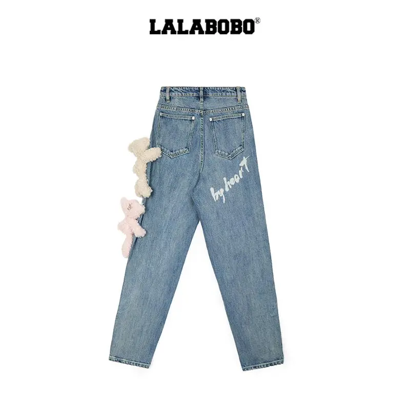 LALABOBO Jeans Women's Medium Blue White-1
