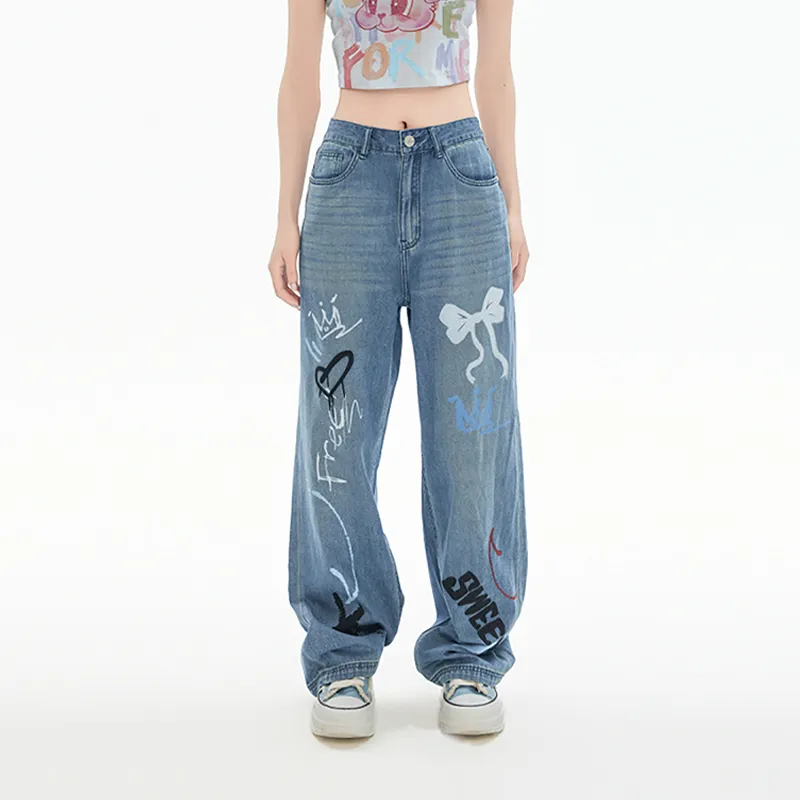 LALABOBO Jeans Women's Medium Blue White-3