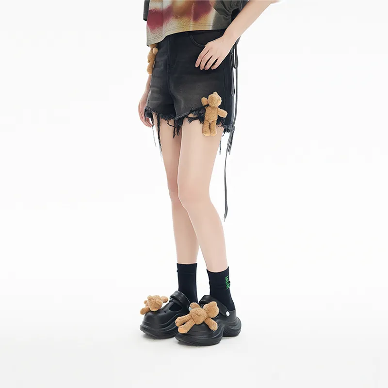 LALABOBO Denim Shorts Women's Black Denim-1