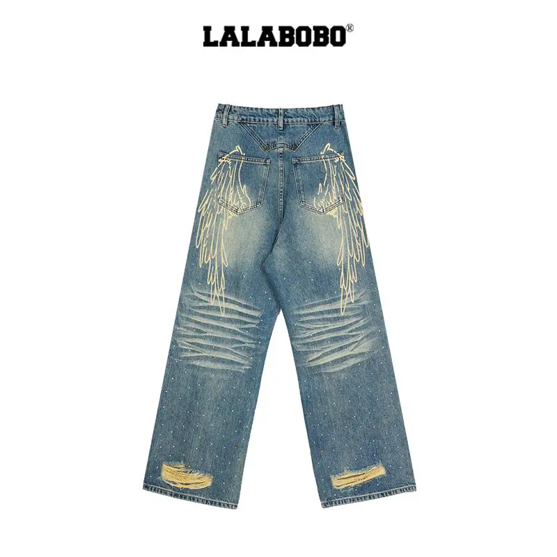 LALABOBO Jeans Unisex Dark Blue White-1