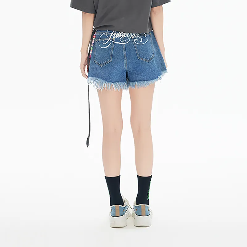 LALABOBO Denim Shorts Women's Medium Blue White-2