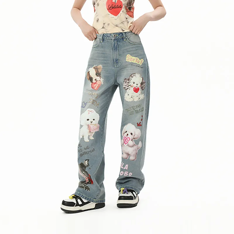 LALABOBO Jeans Women's Medium Blue White-2