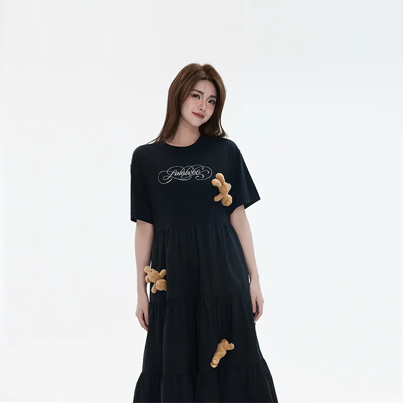 LALABOBO Short Sleeved Dress Women's Black-2