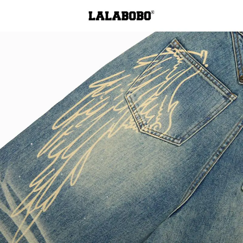 LALABOBO Jeans Unisex Dark Blue White-4