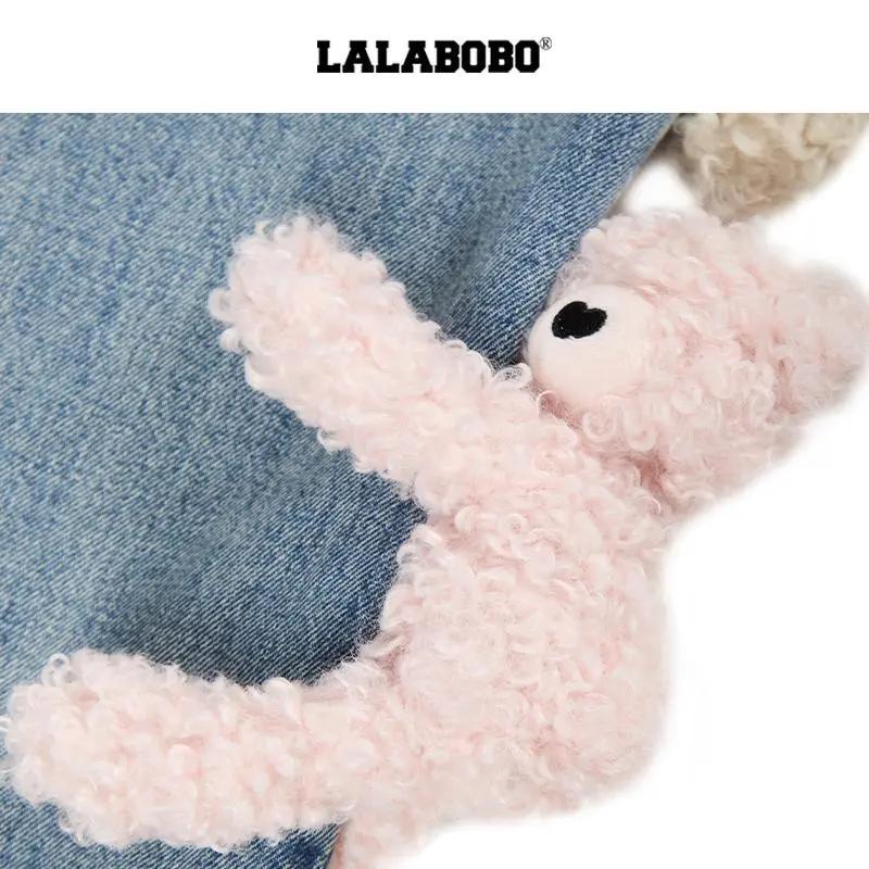 LALABOBO Jeans Women's Medium Blue White-4