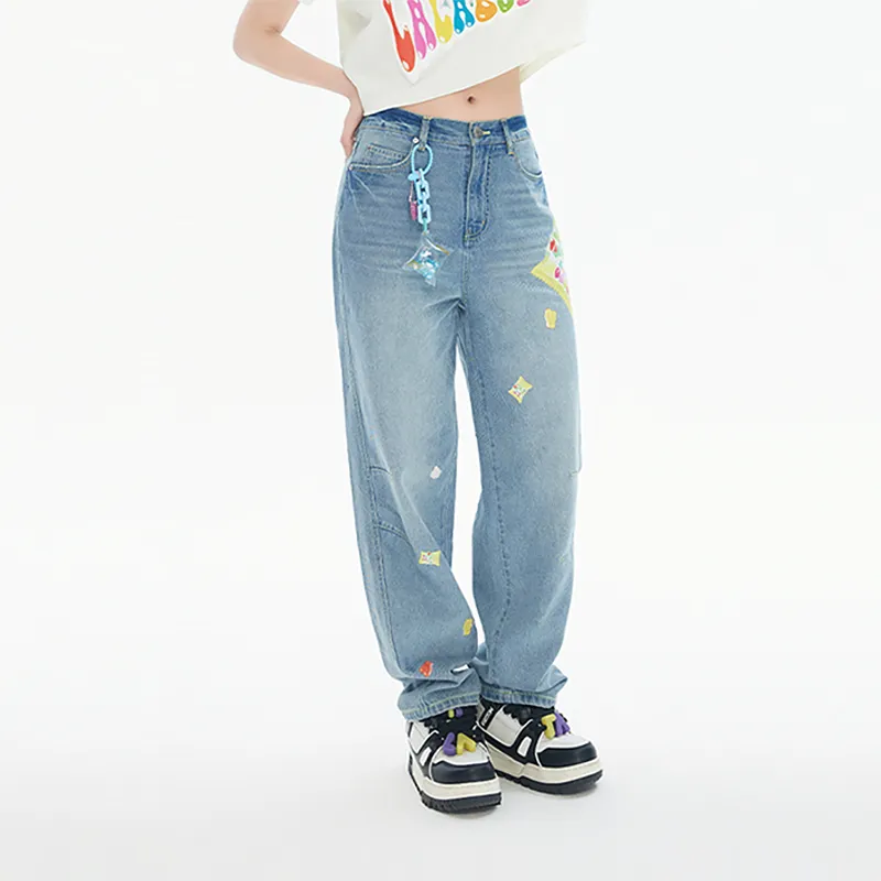 LALABOBO Jeans Women's Medium Blue White-2