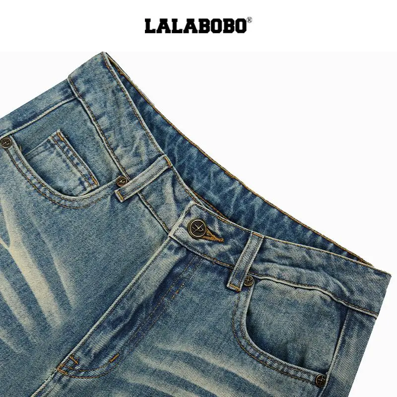 LALABOBO Jeans Unisex Dark Blue White-3