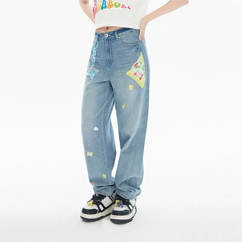 LALABOBO Jeans Women's Medium Blue White-1