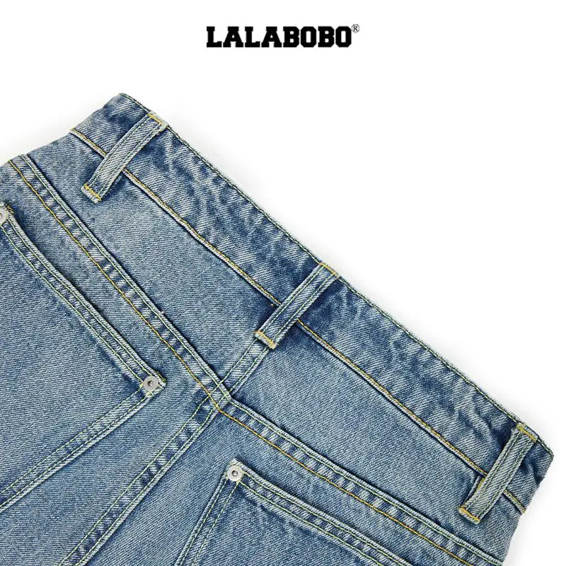 LALABOBO Jeans Women's Medium Blue White-2