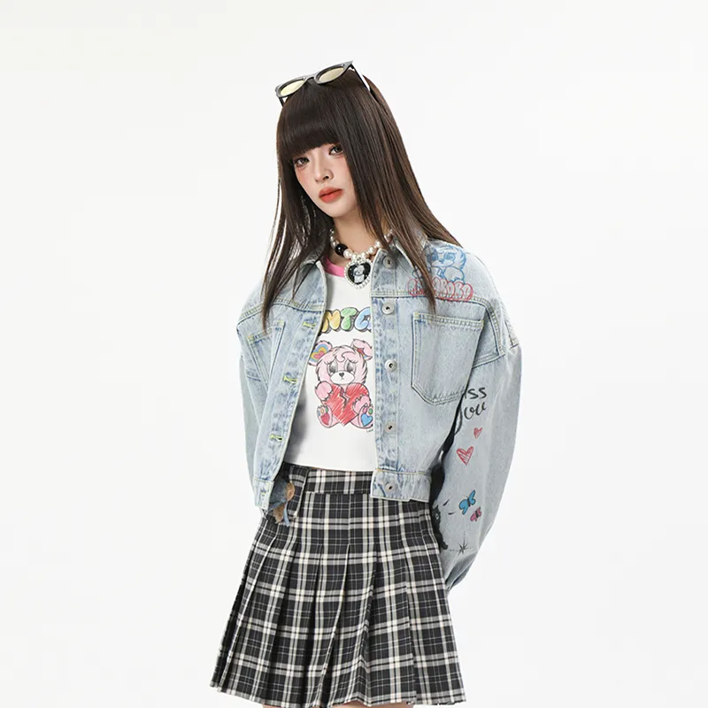 LALABOBO Denim Jacket Women's Medium Blue White-1