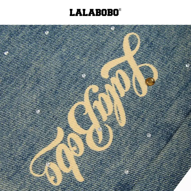LALABOBO Jeans Unisex Dark Blue White-5