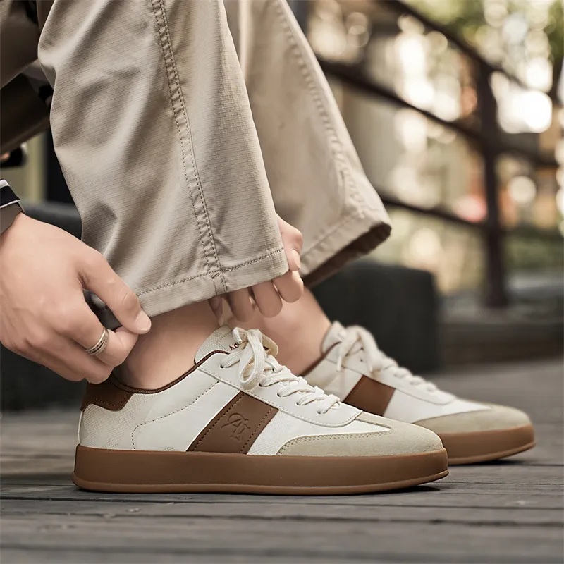 AGSDON Non-slip Lightweight Low-Top Skateboard Shoes Men's Beige Brown-20