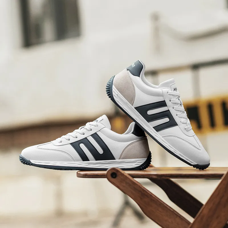 AGSDON Non slip Lightweight Low Top Casual Shoes Men's White Blue-2