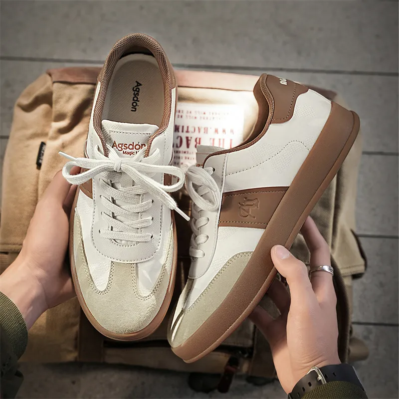 AGSDON Non-slip Lightweight Low-Top Skateboard Shoes Men's Beige Brown-19