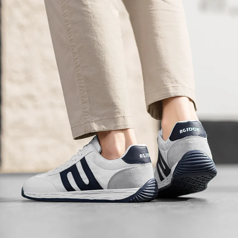 AGSDON Non slip Lightweight Low Top Casual Shoes Men's White Blue-5