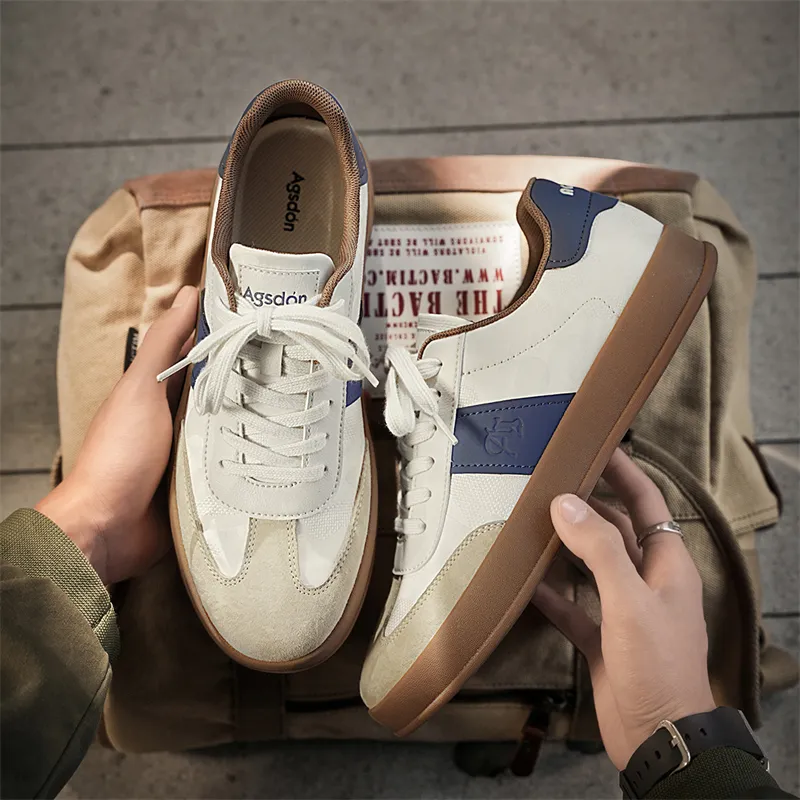 AGSDON Non-slip Lightweight Low-Top Skateboard Shoes Men's Beige Brown-12