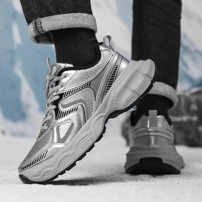 AGSDON Height Increasing Thermal Low Top Chunky Sneakers Men's Silver Gray-4