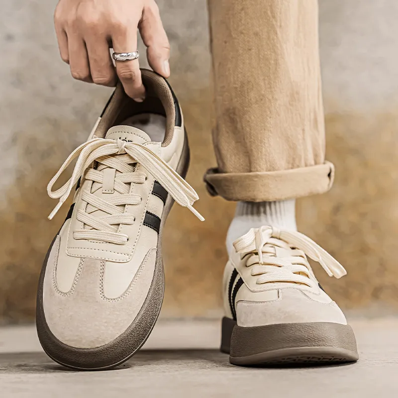 AGSDON Non slip Lightweight Low Top Skateboard Shoes Men's Beige Yellow-4