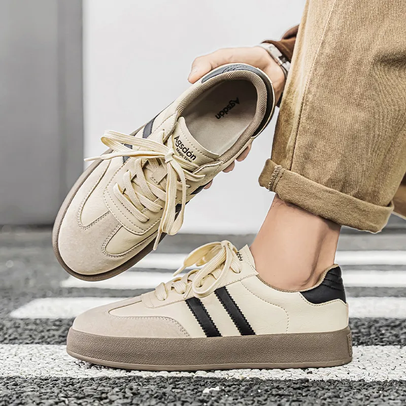 AGSDON Non slip Lightweight Low Top Skateboard Shoes Men's Beige Yellow-5