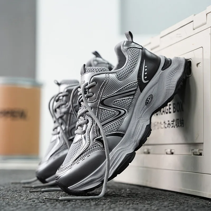 AGSDON Lightweight Height Increasing Anti-Slip And Wear-Resistant Low-Top Chunky Sneakers Men's Silver-4