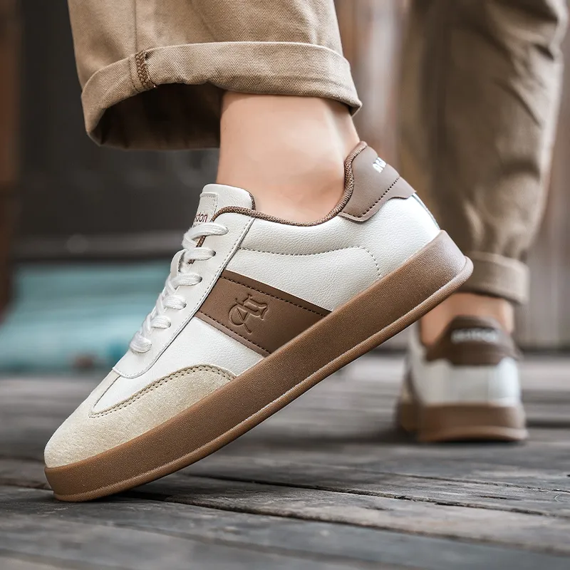 AGSDON Non-slip Lightweight Low-Top Skateboard Shoes Men's Beige Brown-5