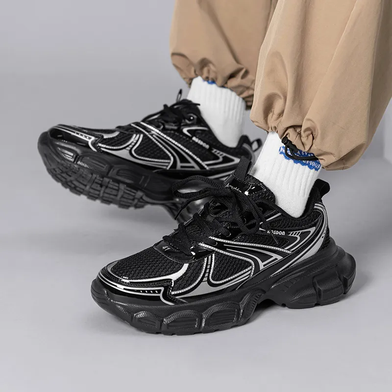 AGSDON Lightweight Height Increasing Anti Slip And Wear Resistant Low Top Chunky Sneakers Men's Gray-8