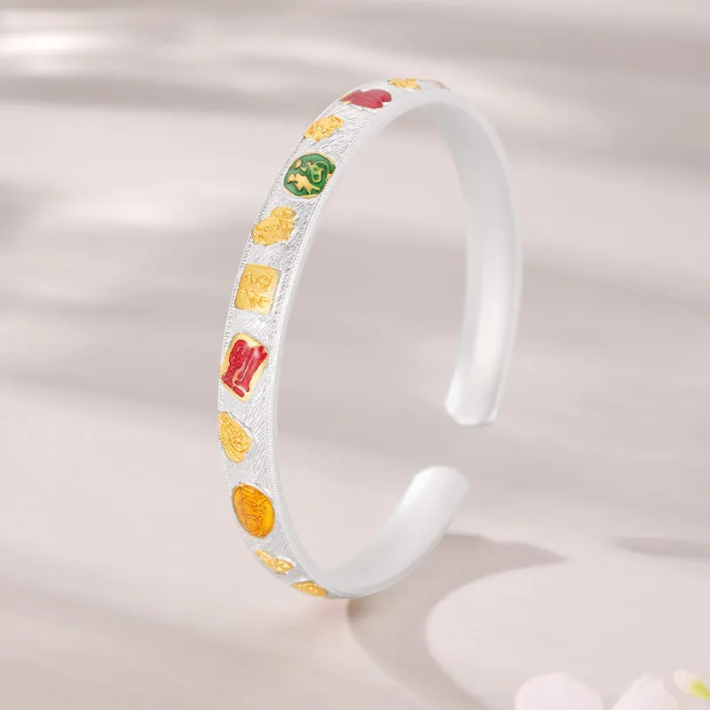 SHUIBEI 999 Fine Silver Enamel Bangles Unisex-2