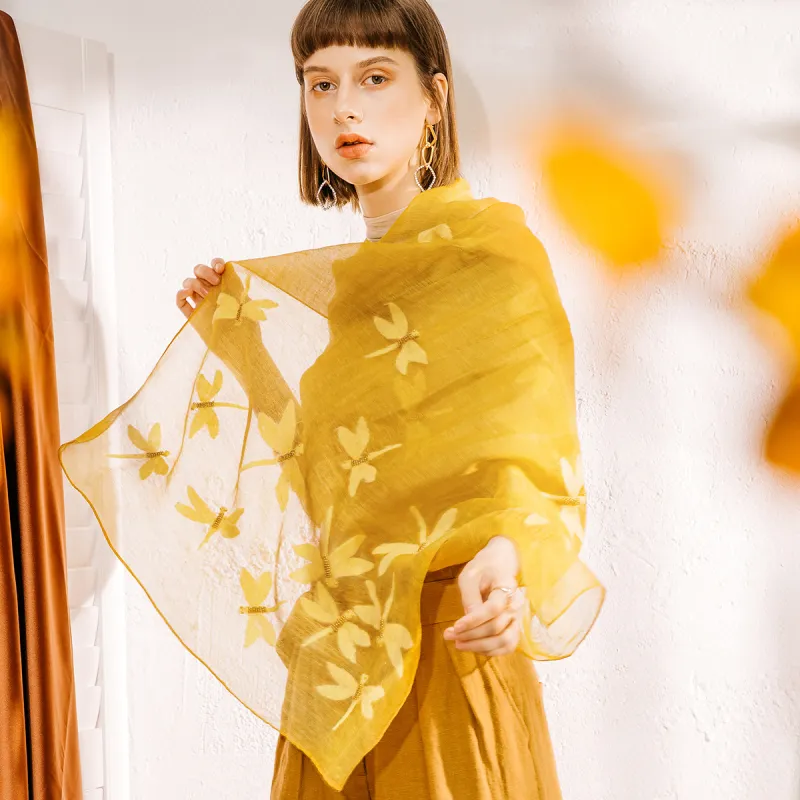 Red Bean Wool Mulberry Silk Blend Silk Scarves Women's-7