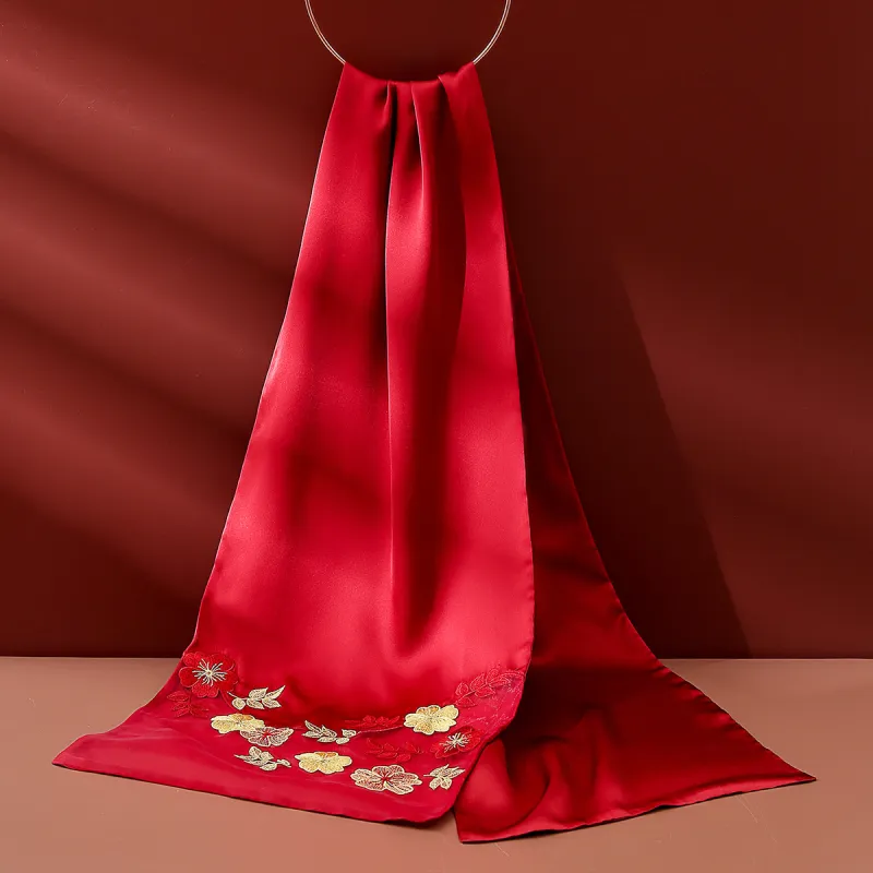 Red Bean 100% Mulberry Silk Scarves Women's-7