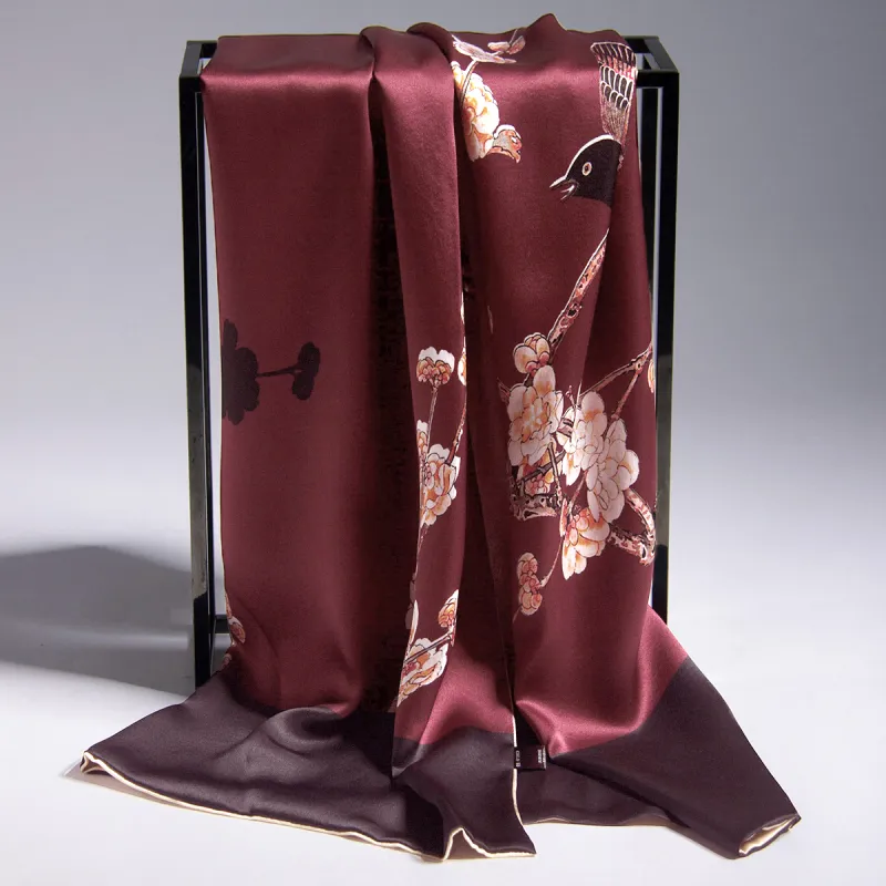 Red Bean 100% Mulberry Silk Scarves Women's-1