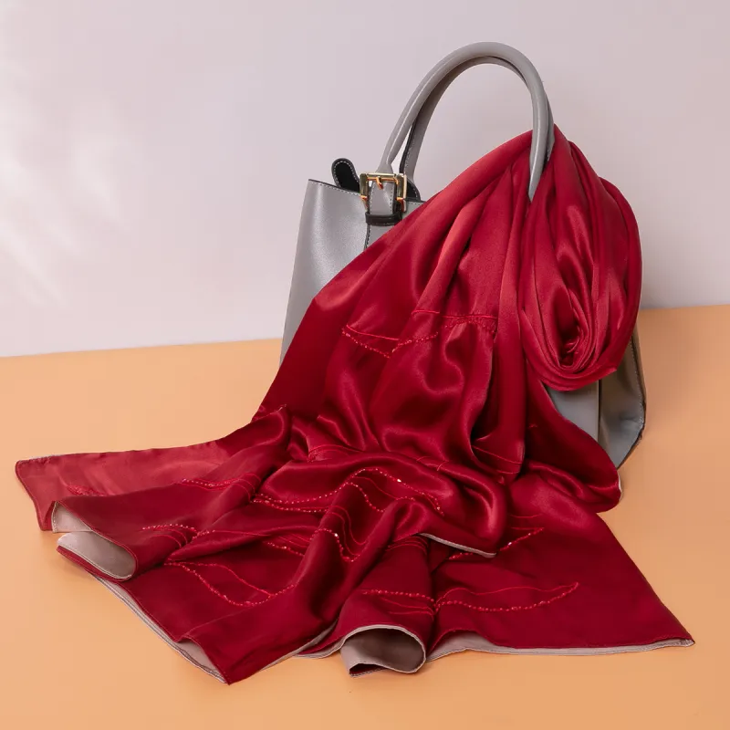 Red Bean Mulberry Silk Scarves Women's-1