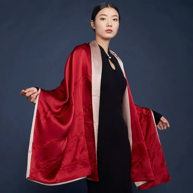 Red Bean Mulberry Silk Scarves Women's-4