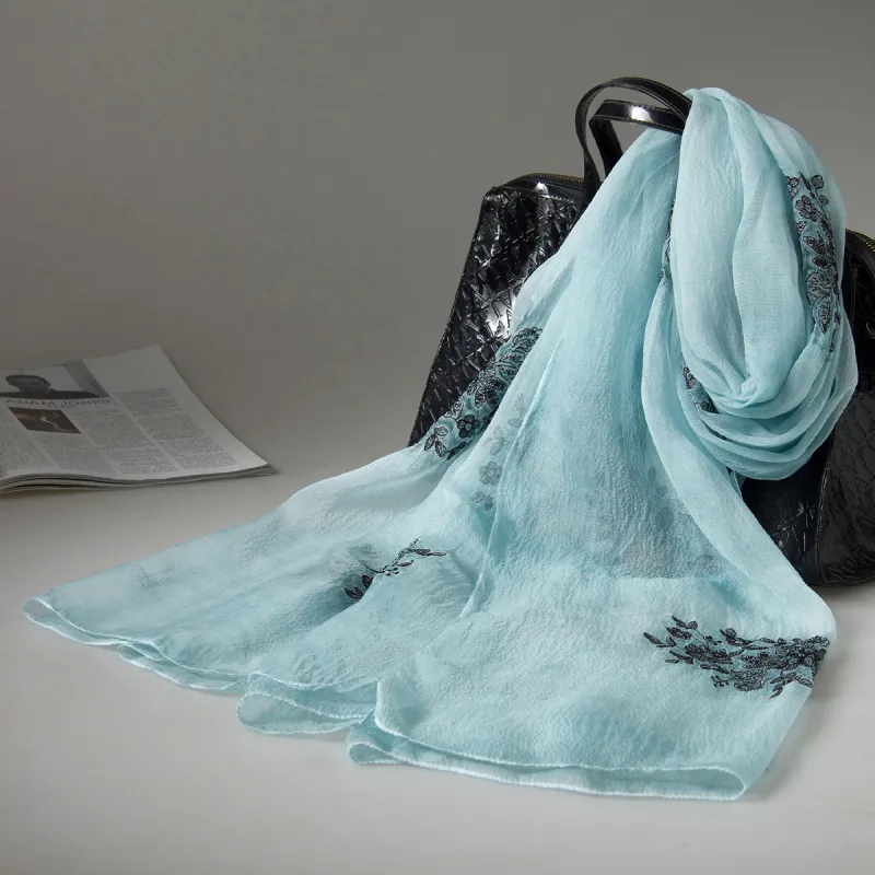 Red Bean 100% Mulberry Silk Scarves Women's-10
