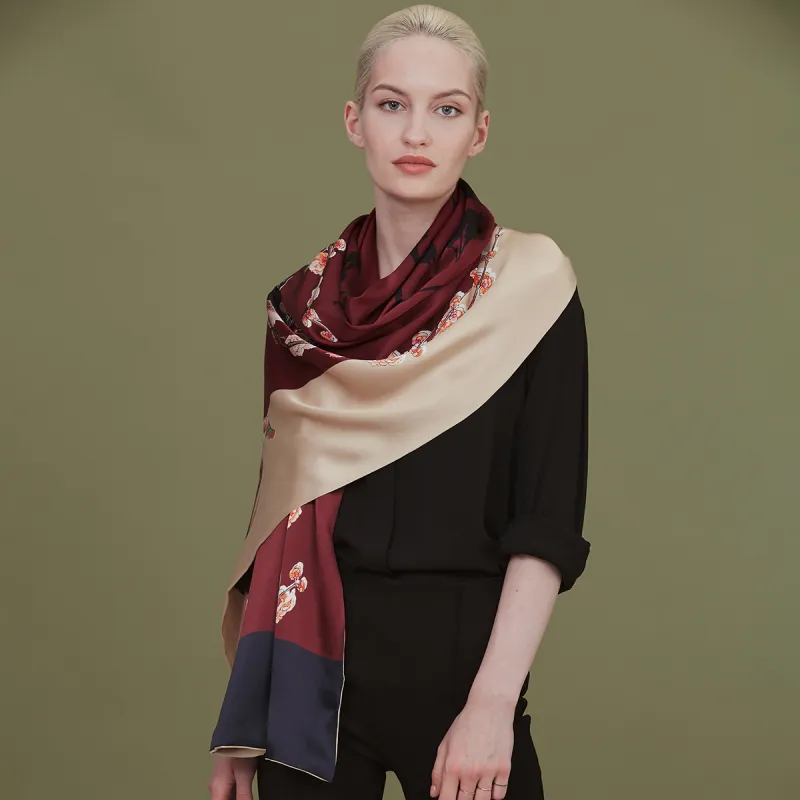 Red Bean 100% Mulberry Silk Scarves Women's-3