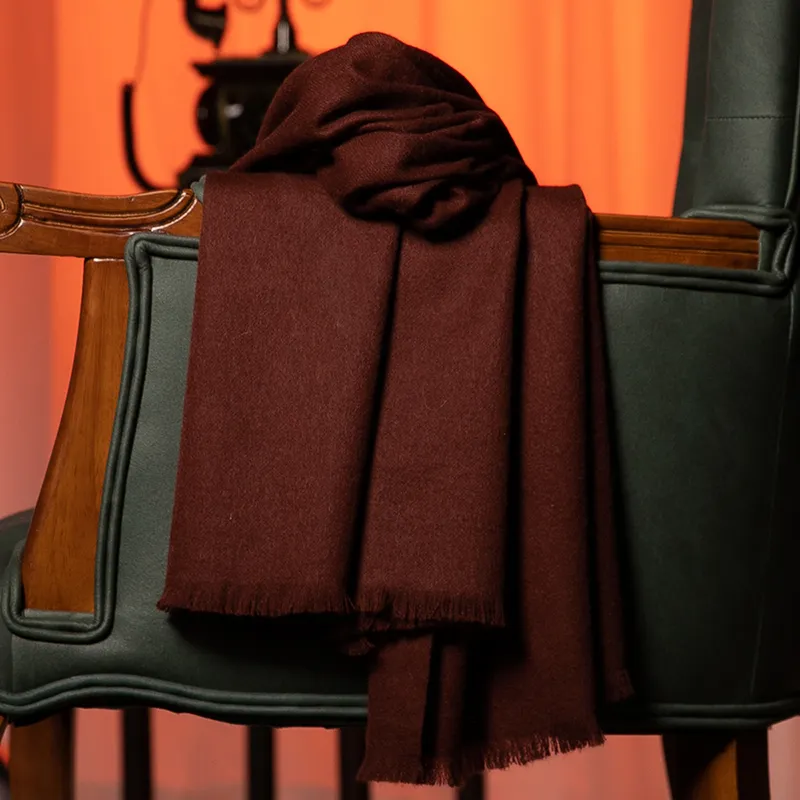 Red Bean 30% Cashmere 70% Wool Knit Scarves Unisex-48