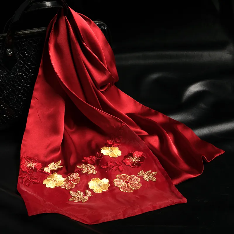 Red Bean 100% Mulberry Silk Scarves Women's-8