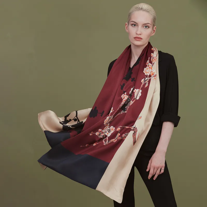 Red Bean 100% Mulberry Silk Scarves Women's-4