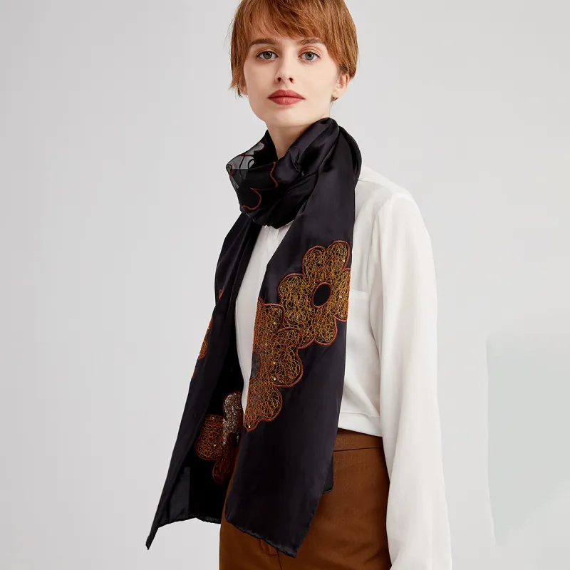 Red Bean 100% Mulberry Silk Scarves Women's-3