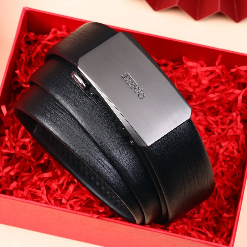 Red Bean Top Grain Cow Leather Leather Belts Men's Ink Shadow Black Width: 3.5cm-2
