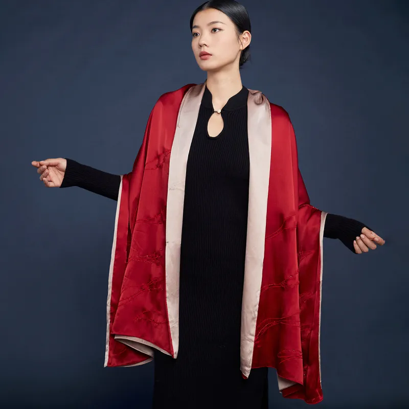 Red Bean Mulberry Silk Scarves Women's-5