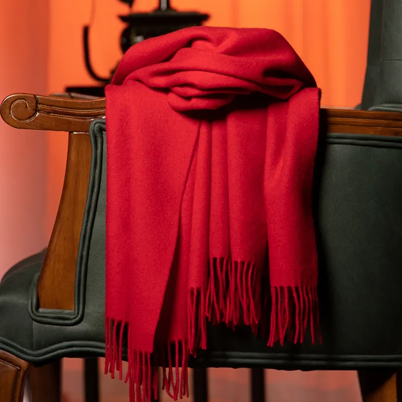 Red Bean 30% Cashmere 70% Wool Knit Scarves Unisex-63